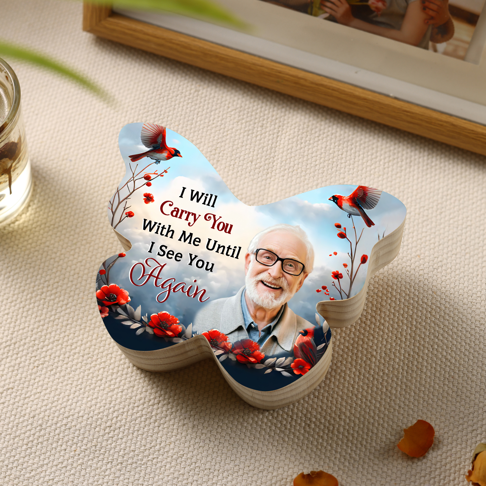 I Will Carry You With Me Until I See You Again Personalised Butterfly Memorial Candle Holder with Custom Photo-Jessemade AU