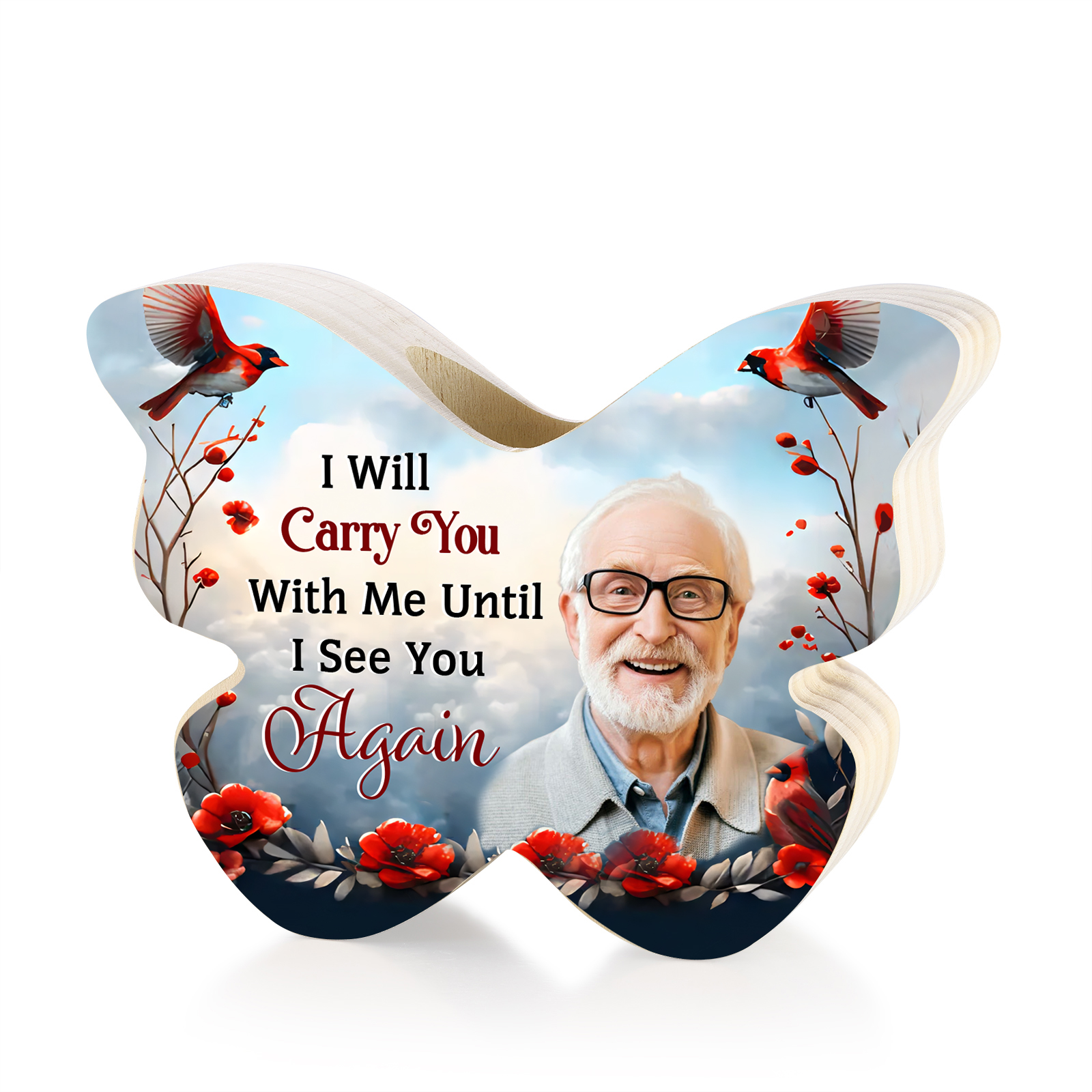 I Will Carry You With Me Until I See You Again Personalised Butterfly Memorial Candle Holder with Custom Photo