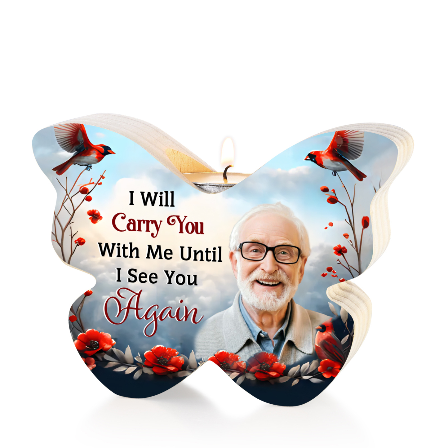I Will Carry You With Me Until I See You Again Personalised Butterfly Memorial Candle Holder with Custom Photo-Jessemade AU