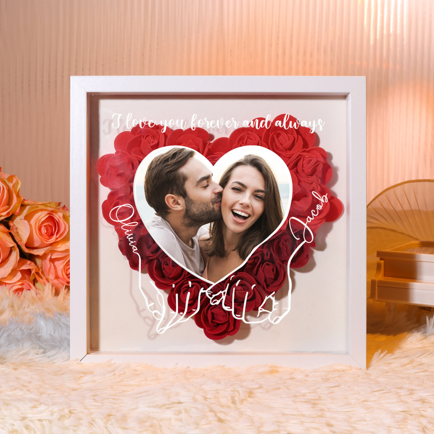 Personalised Heart Rose Frame with Photo Names & Message Perfect for Valentine-Jessemade AU
