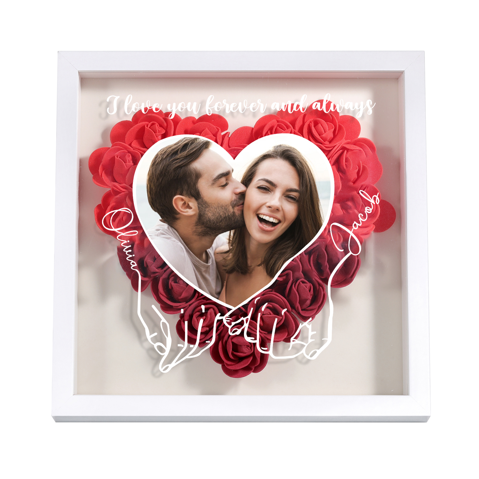Personalised Heart Rose Frame with Photo Names & Message Perfect for Valentine