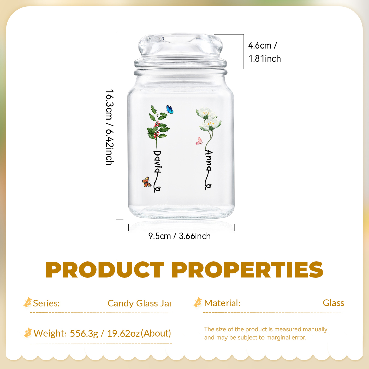 Personalised Candy Jar Customised 2 to 6 Names and Birth Flowers Gift for Family