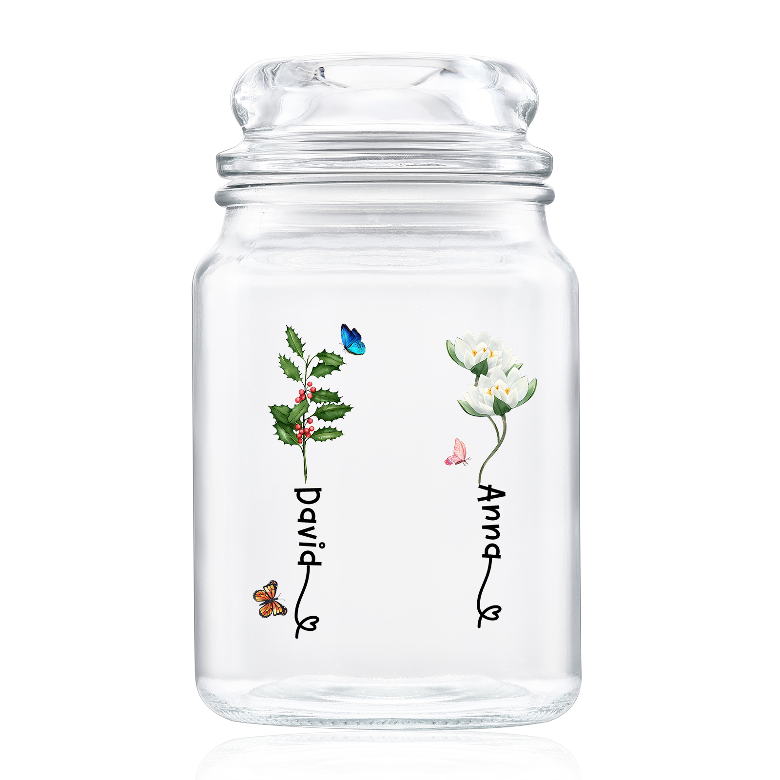 Personalised Candy Jar Customised 2 to 6 Names and Birth Flowers Gift for Family