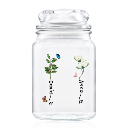 Personalised Candy Jar Customised 2 to 6 Names and Birth Flowers Gift for Family