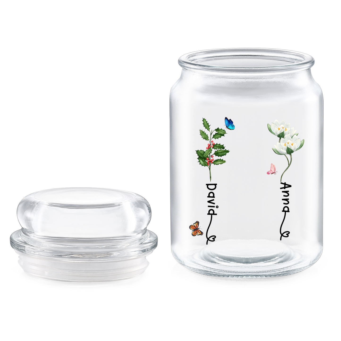 Personalised Candy Jar Customised 2 to 6 Names and Birth Flowers Gift for Family