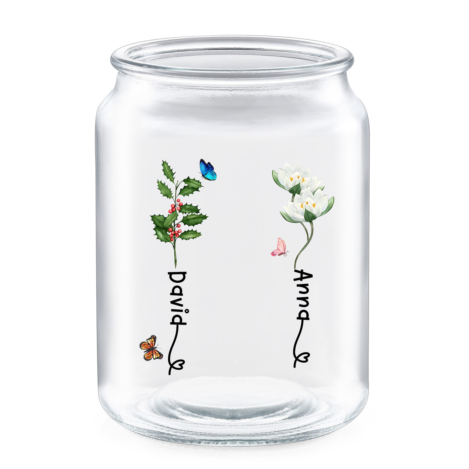 Personalised Candy Jar Customised 2 to 6 Names and Birth Flowers Gift for Family
