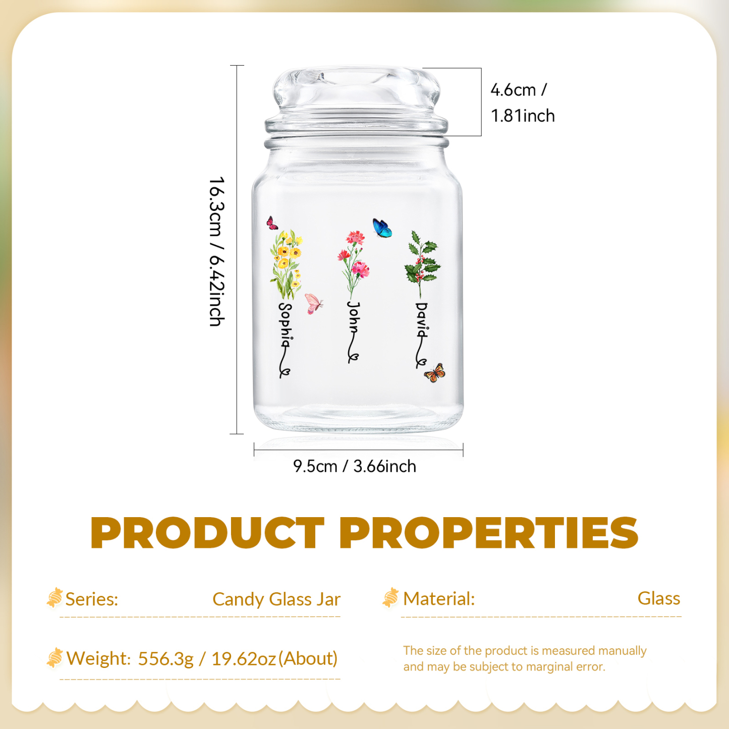 Personalised Candy Jar Customised 2 to 6 Names and Birth Flowers Gift for Family