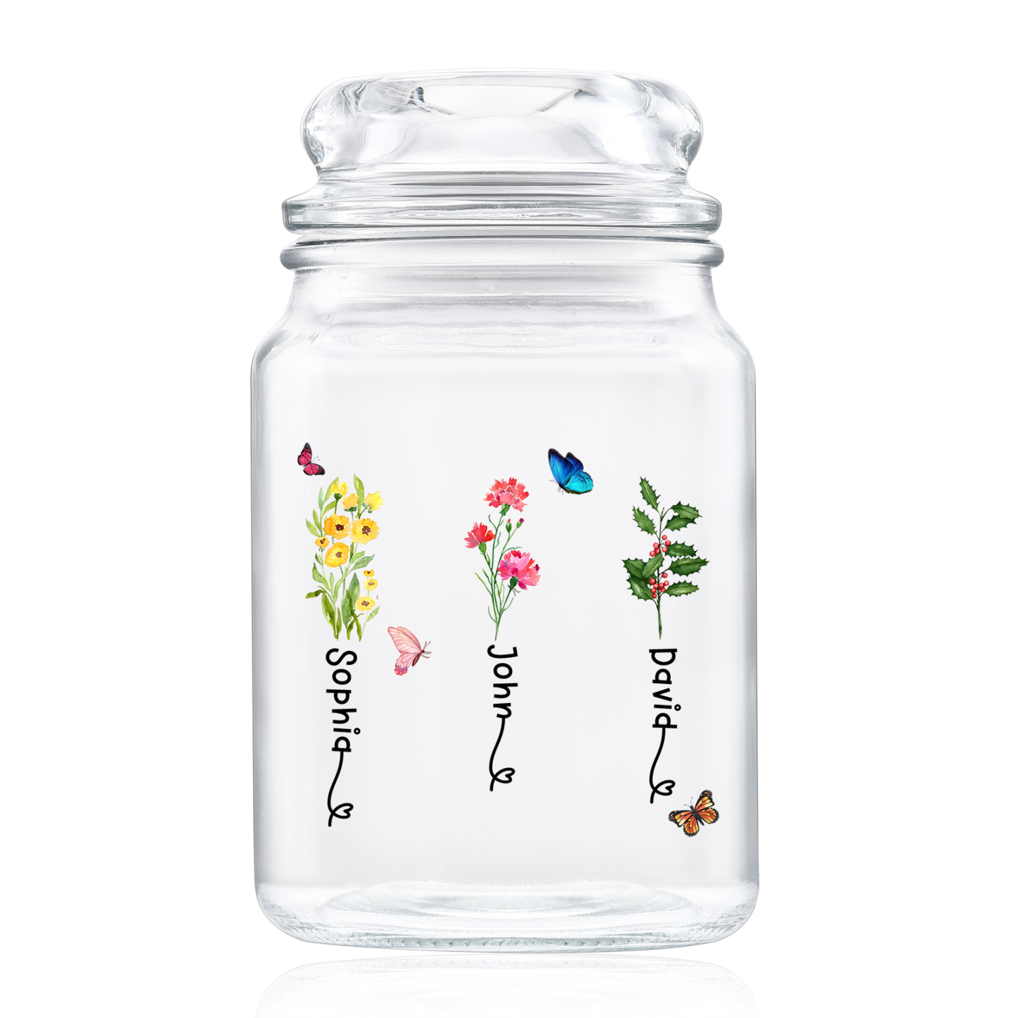 Personalised Candy Jar Customised 2 to 6 Names and Birth Flowers Gift for Family