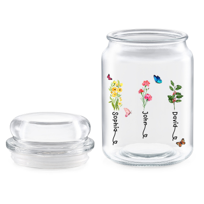 Personalised Candy Jar Customised 2 to 6 Names and Birth Flowers Gift for Family