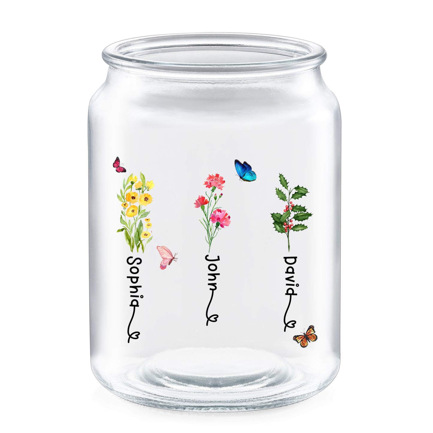 Personalised Candy Jar Customised 2 to 6 Names and Birth Flowers Gift for Family