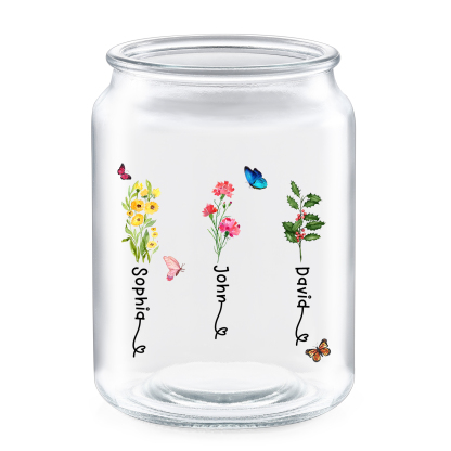 Personalised Candy Jar Customised 2 to 6 Names and Birth Flowers Gift for Family
