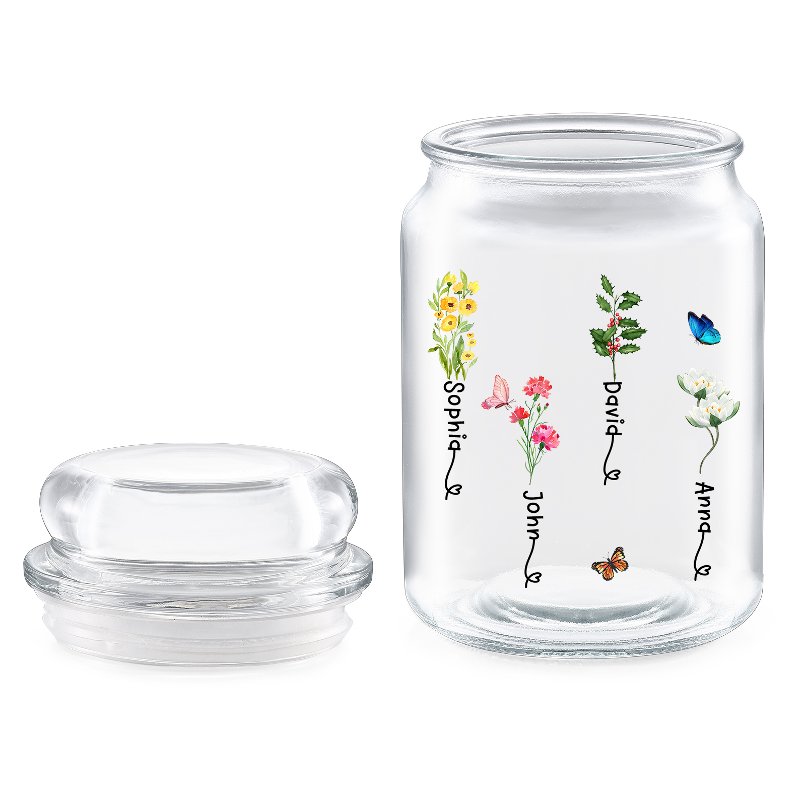 Personalised Candy Jar Customised 2 to 6 Names and Birth Flowers Gift for Family