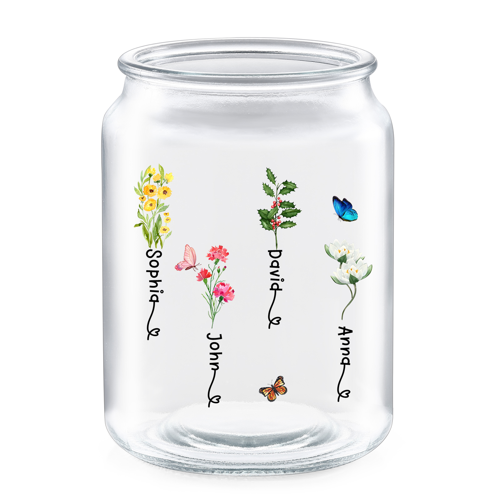 Personalised Candy Jar Customised 2 to 6 Names and Birth Flowers Gift for Family