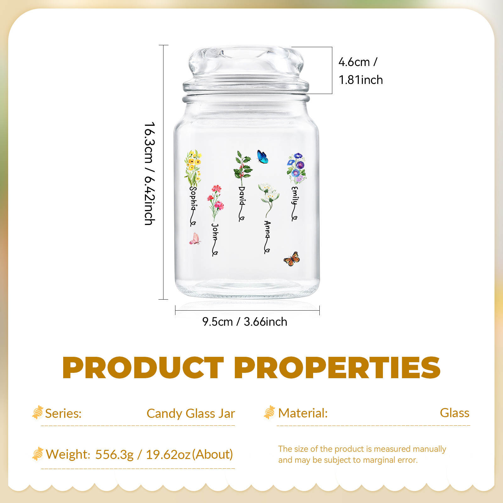 Personalised Candy Jar Customised 2 to 6 Names and Birth Flowers Gift for Family