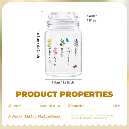 Personalised Candy Jar Customised 2 to 6 Names and Birth Flowers Gift for Family