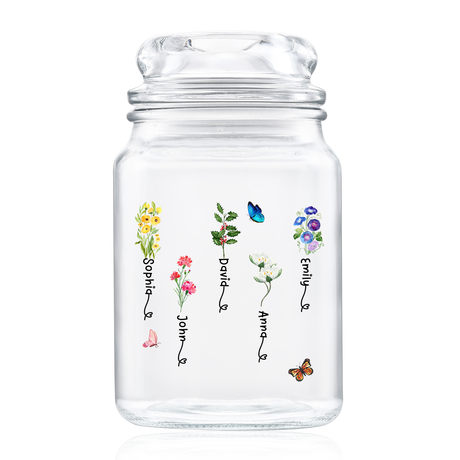 Personalised Candy Jar Customised 2 to 6 Names and Birth Flowers Gift for Family