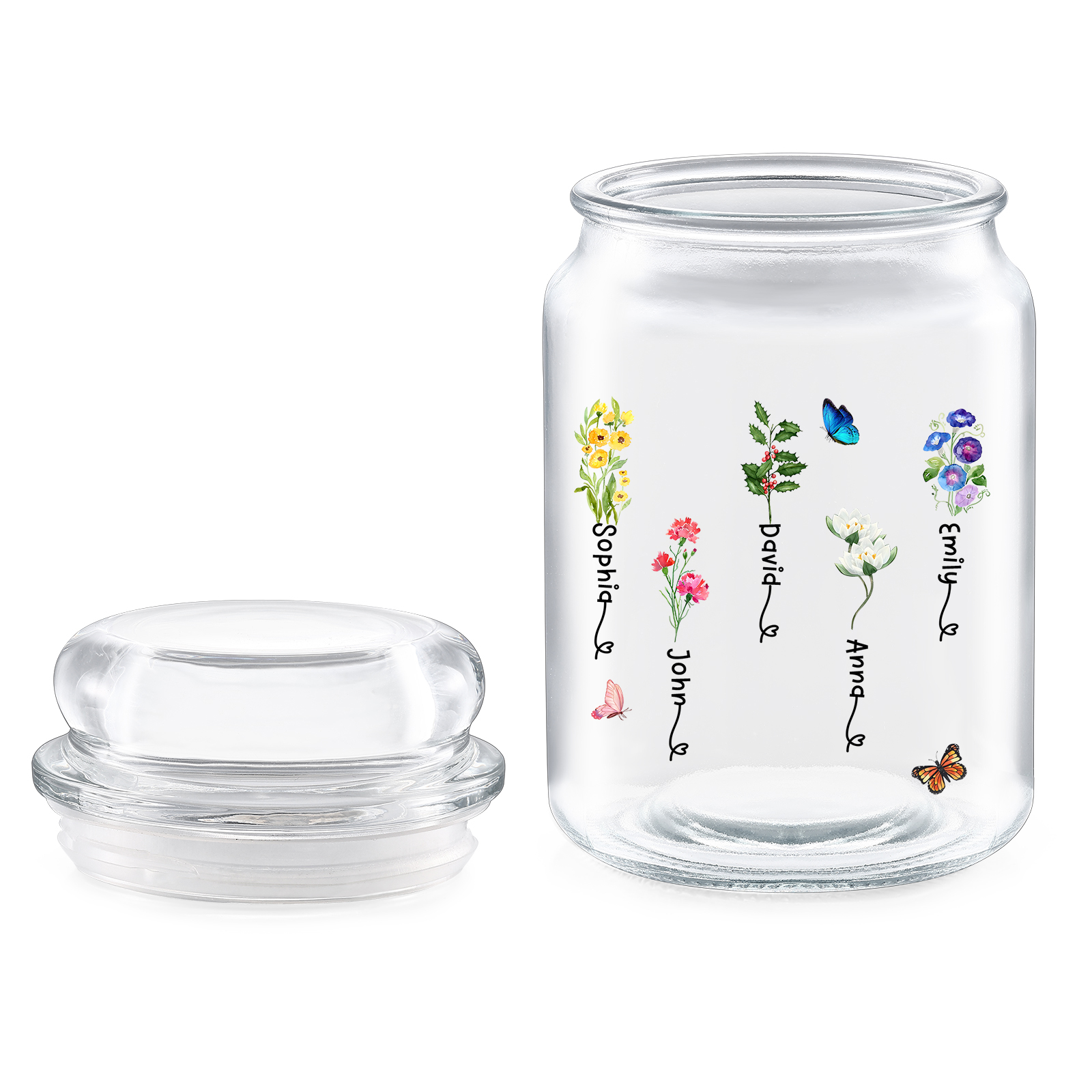 Personalised Candy Jar Customised 2 to 6 Names and Birth Flowers Gift for Family