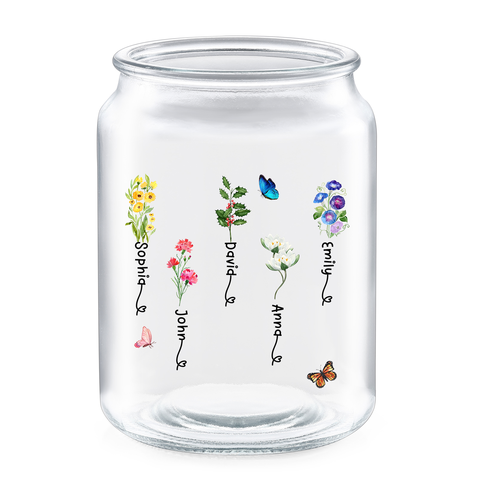 Personalised Candy Jar Customised 2 to 6 Names and Birth Flowers Gift for Family
