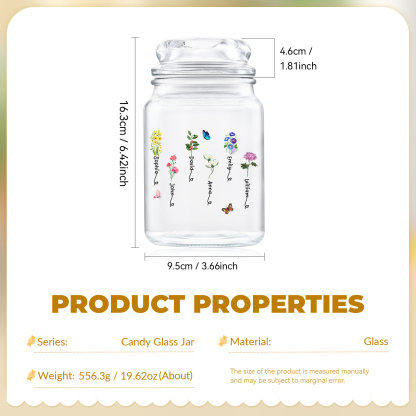 Personalised Candy Jar Customised 2 to 6 Names and Birth Flowers Gift for Family