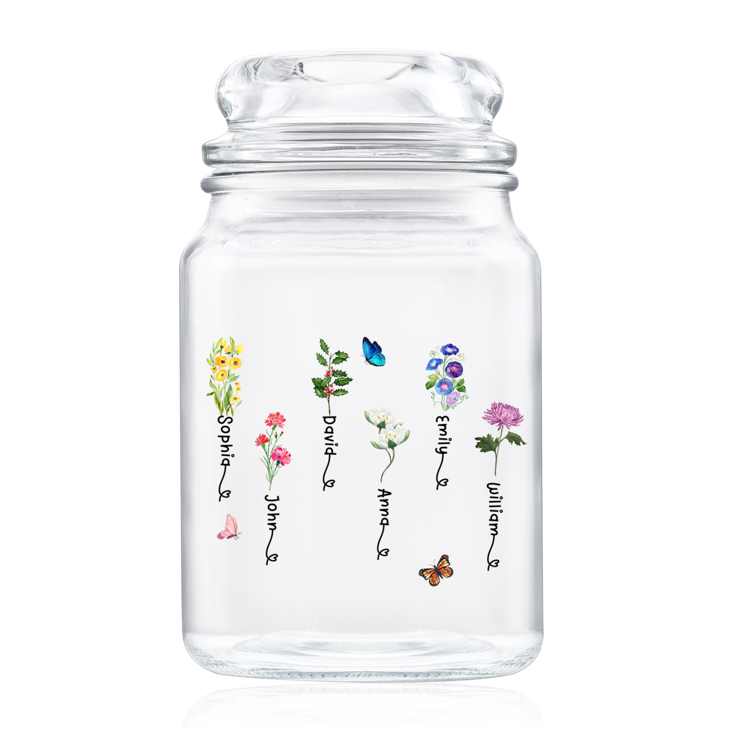 Personalised Candy Jar Customised 2 to 6 Names and Birth Flowers Gift for Family