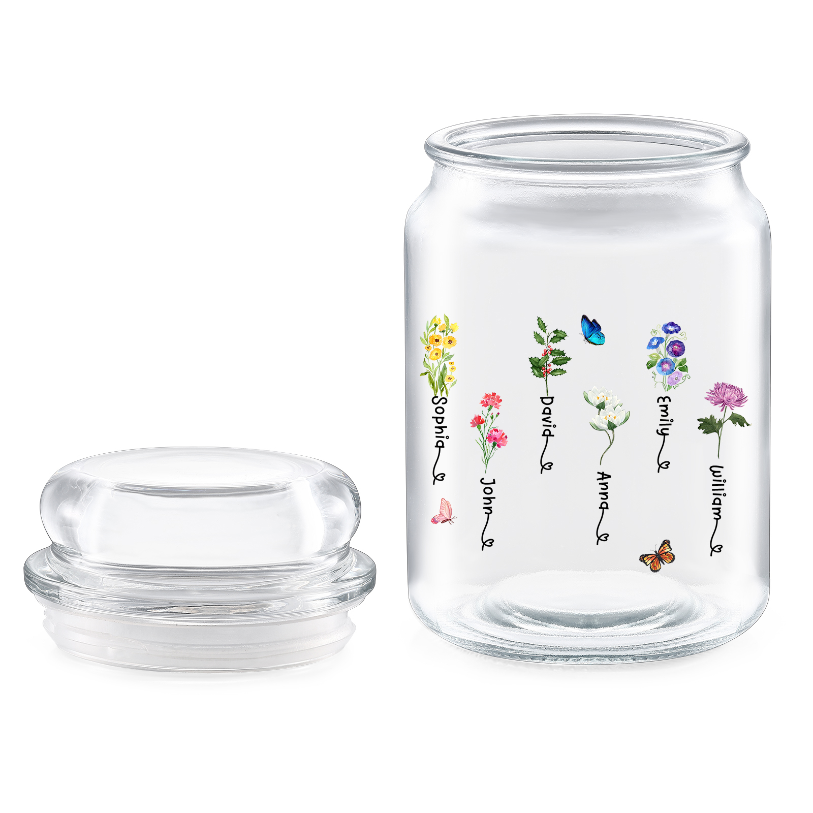 Personalised Candy Jar Customised 2 to 6 Names and Birth Flowers Gift for Family