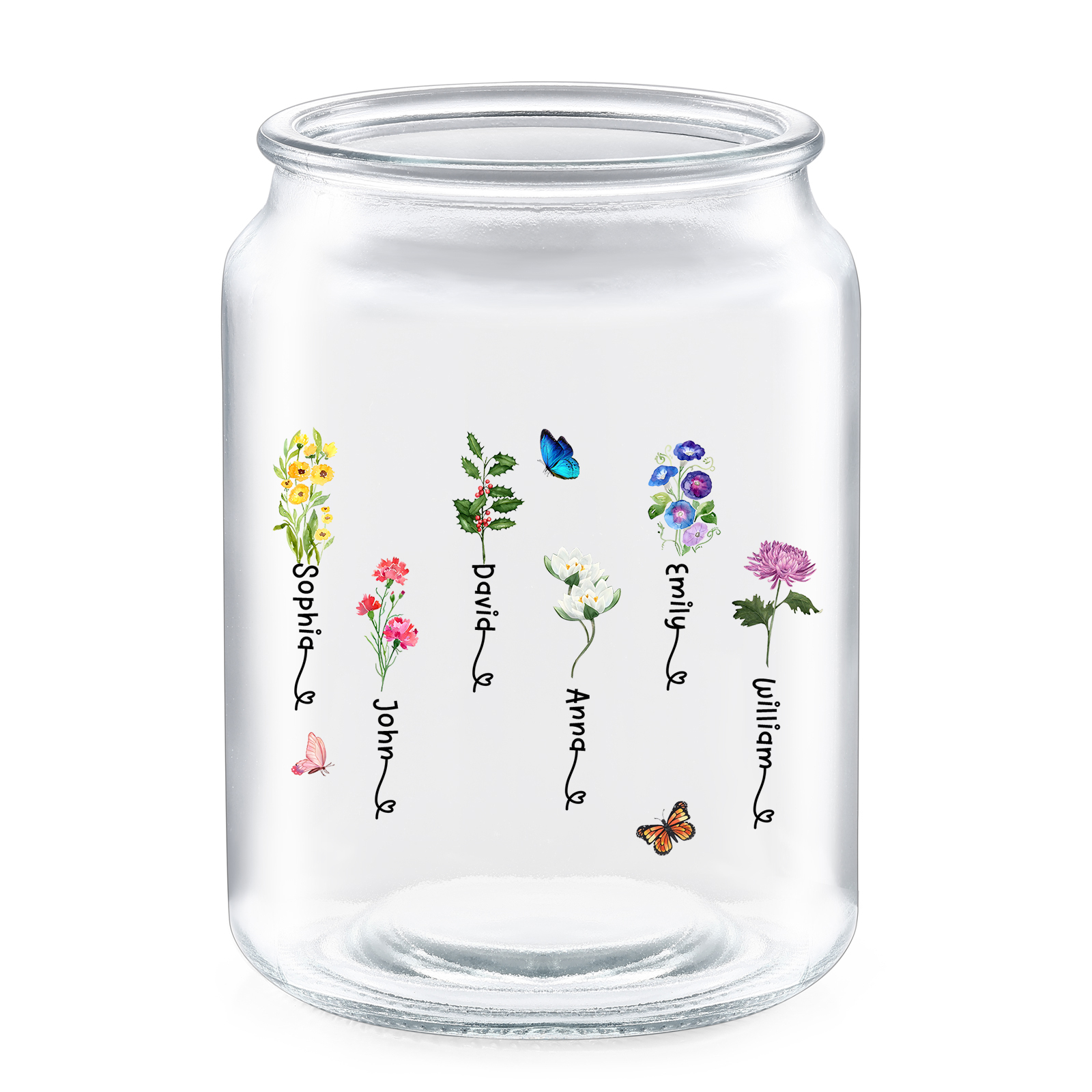 Personalised Candy Jar Customised 2 to 6 Names and Birth Flowers Gift for Family