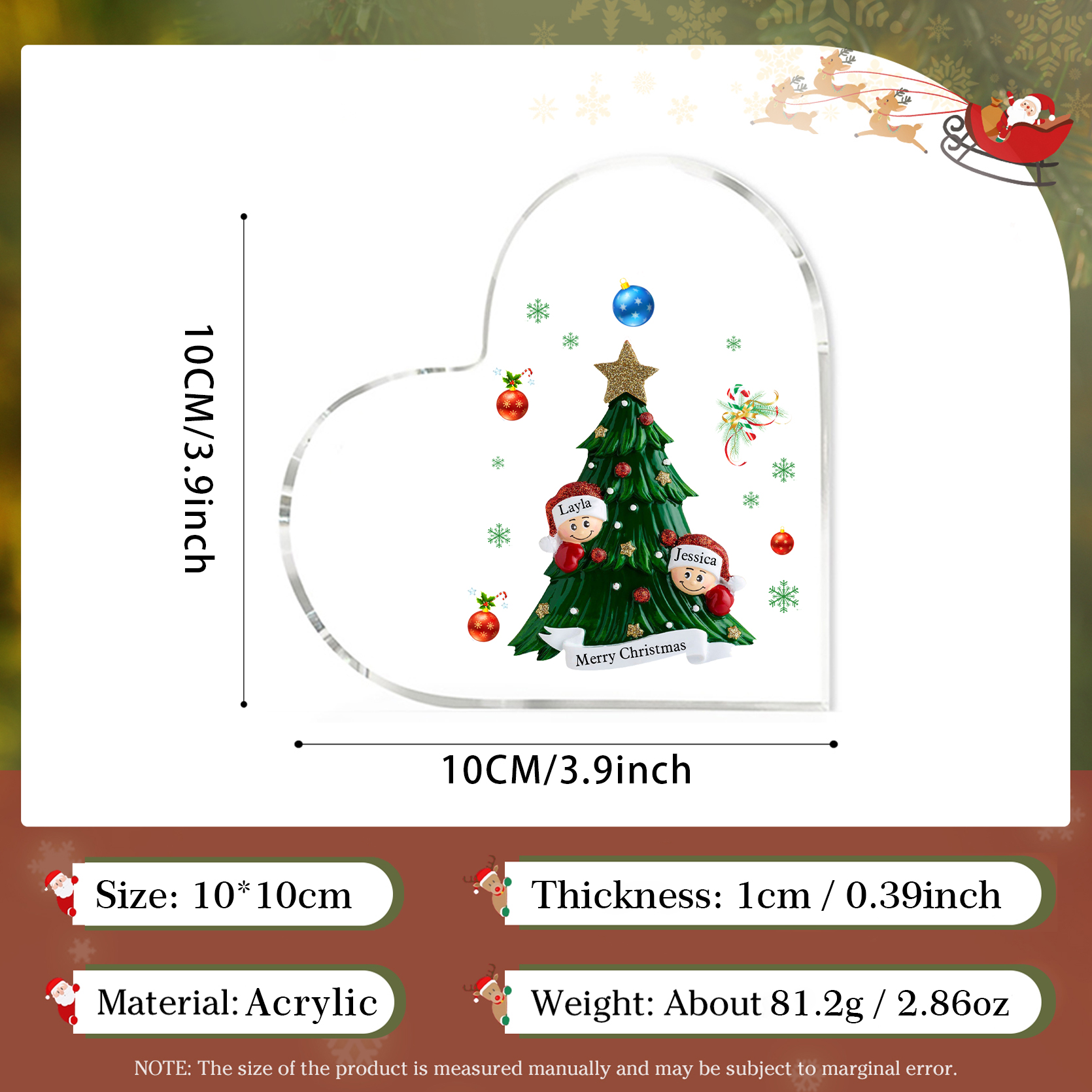 Personalised Christmas Heart Shape Plaque with Custom 2-8 Names & Text Festive Family Acrylic Keepsake-Jessemade AU