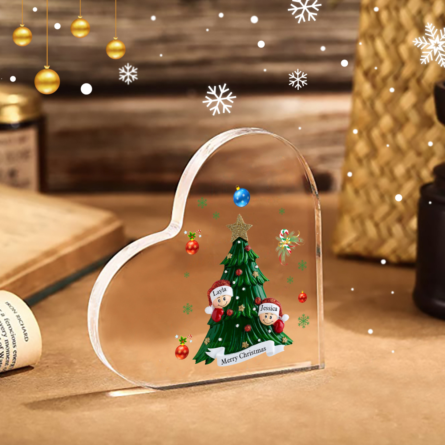 Personalised Christmas Heart Shape Plaque with Custom 2-8 Names & Text Festive Family Acrylic Keepsake-Jessemade AU