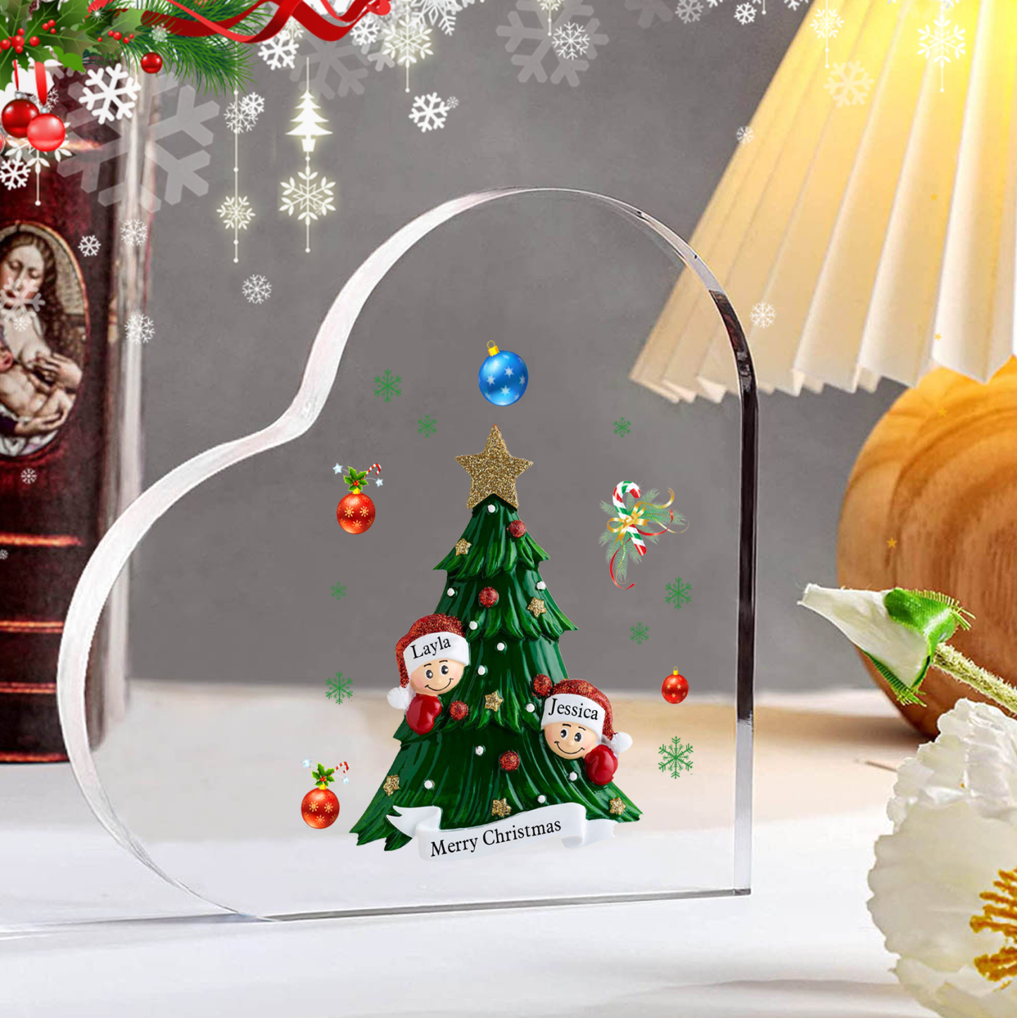 Personalised Christmas Heart Shape Plaque with Custom 2-8 Names & Text Festive Family Acrylic Keepsake-Jessemade AU