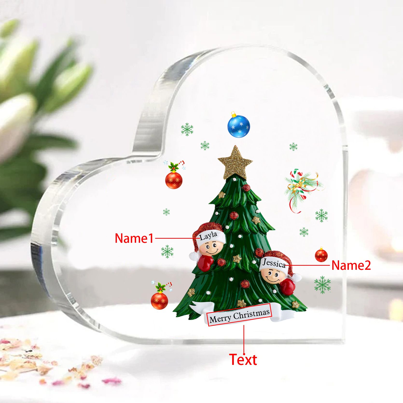 Personalised Christmas Heart Shape Plaque with Custom 2-8 Names & Text Festive Family Acrylic Keepsake-Jessemade AU