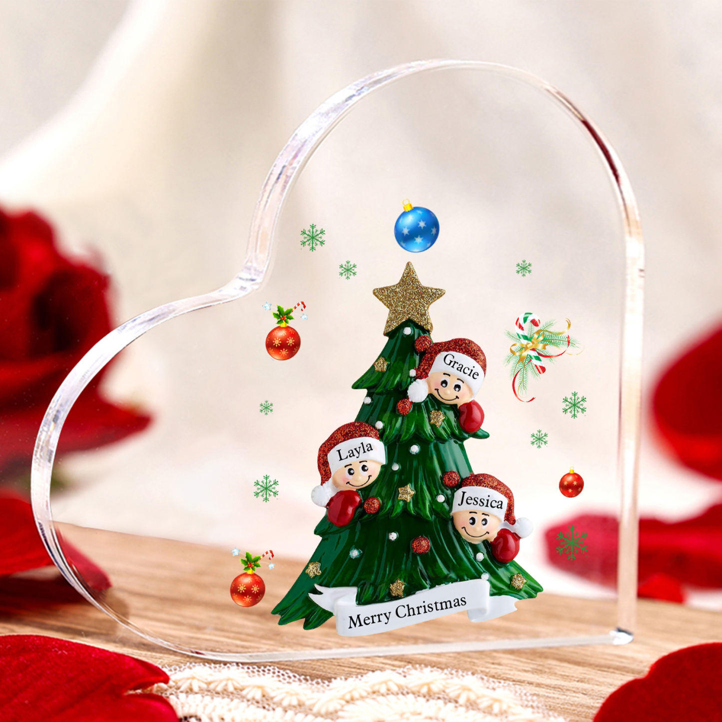 Personalised Christmas Heart Shape Plaque with Custom 2-8 Names & Text Festive Family Acrylic Keepsake-Jessemade AU