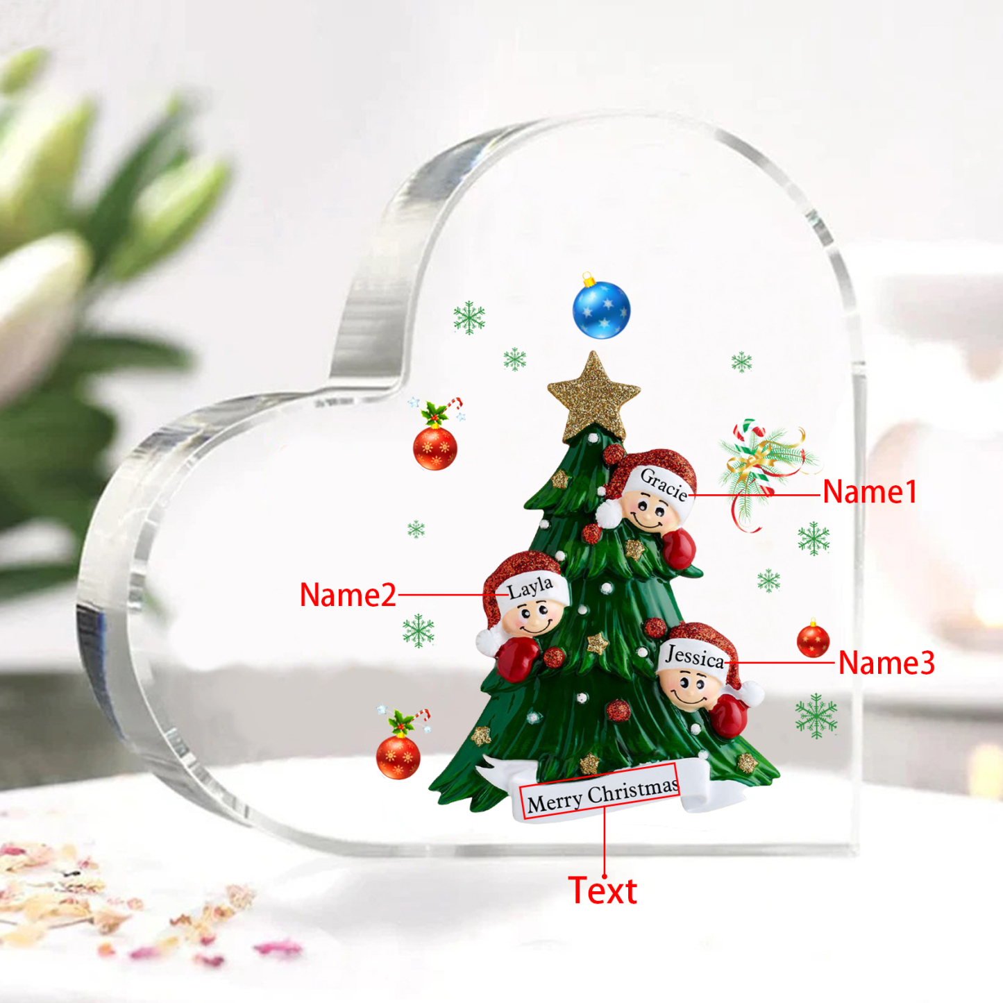 Personalised Christmas Heart Shape Plaque with Custom 2-8 Names & Text Festive Family Acrylic Keepsake-Jessemade AU