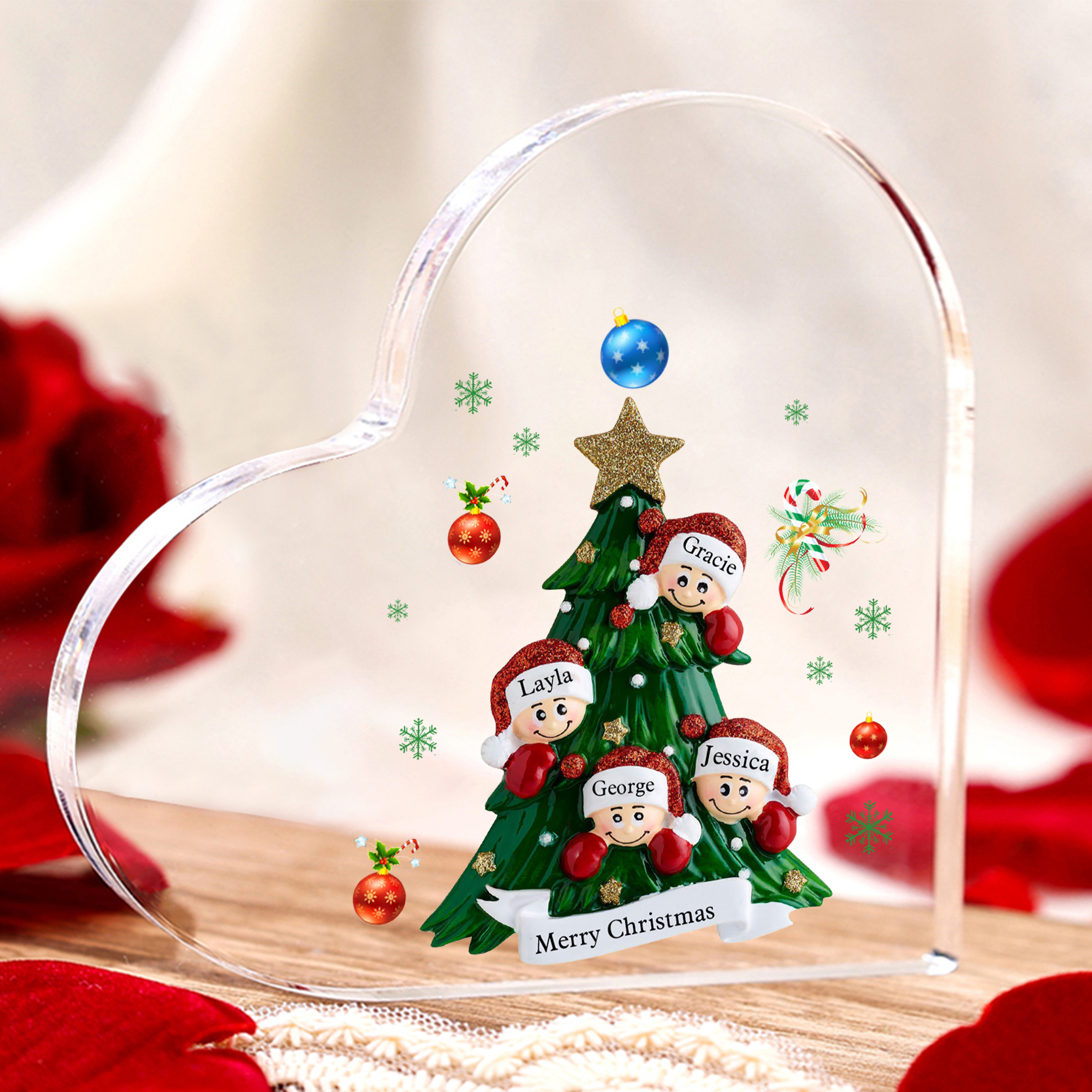 Personalised Christmas Heart Shape Plaque with Custom 2-8 Names & Text Festive Family Acrylic Keepsake-Jessemade AU