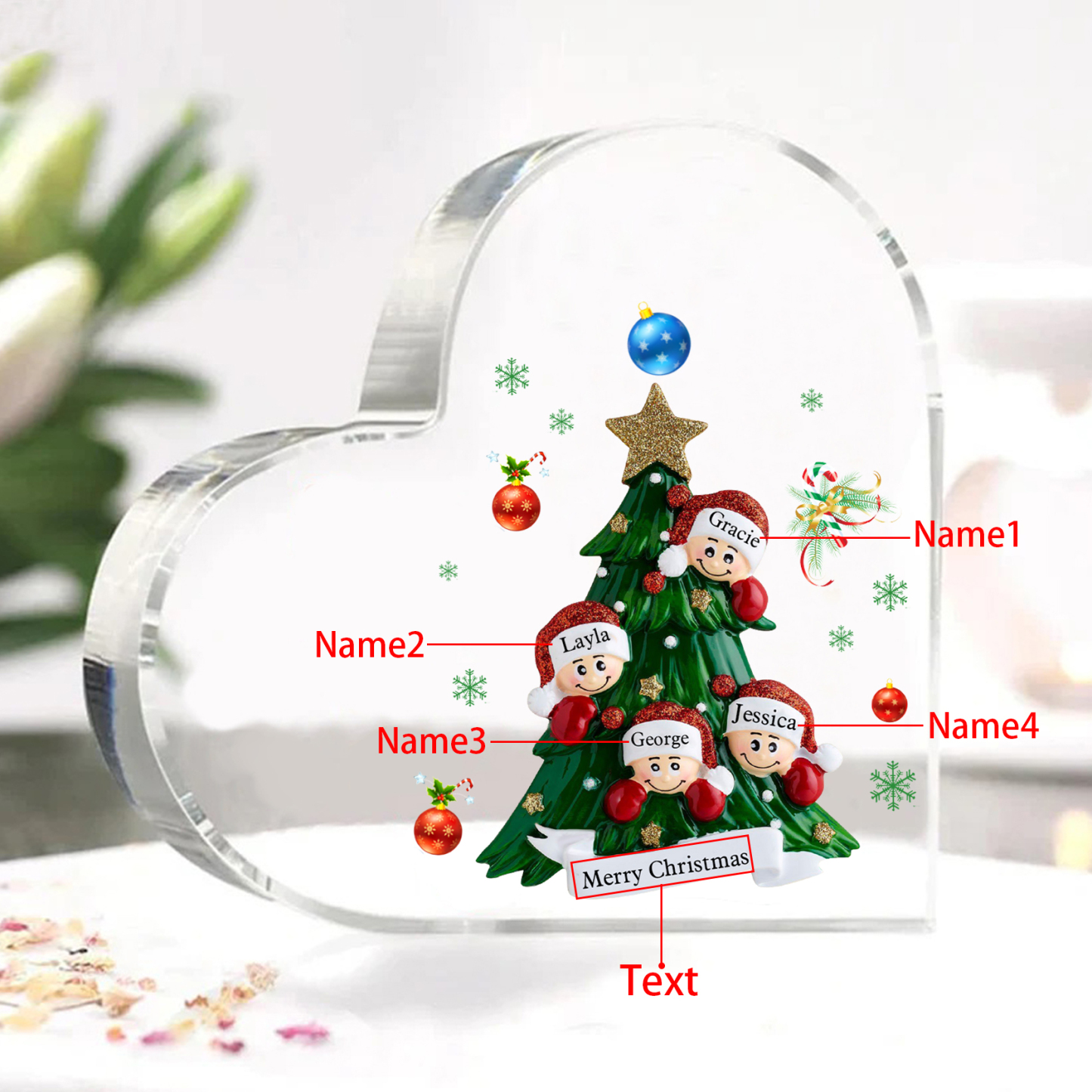 Personalised Christmas Heart Shape Plaque with Custom 2-8 Names & Text Festive Family Acrylic Keepsake-Jessemade AU