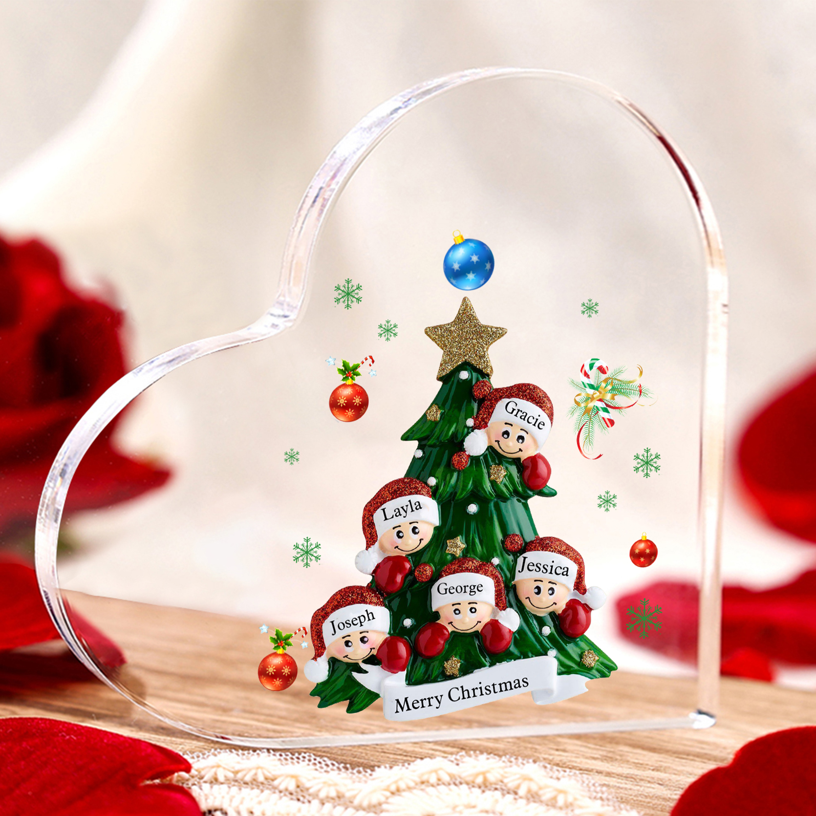 Personalised Christmas Heart Shape Plaque with Custom 2-8 Names & Text Festive Family Acrylic Keepsake-Jessemade AU