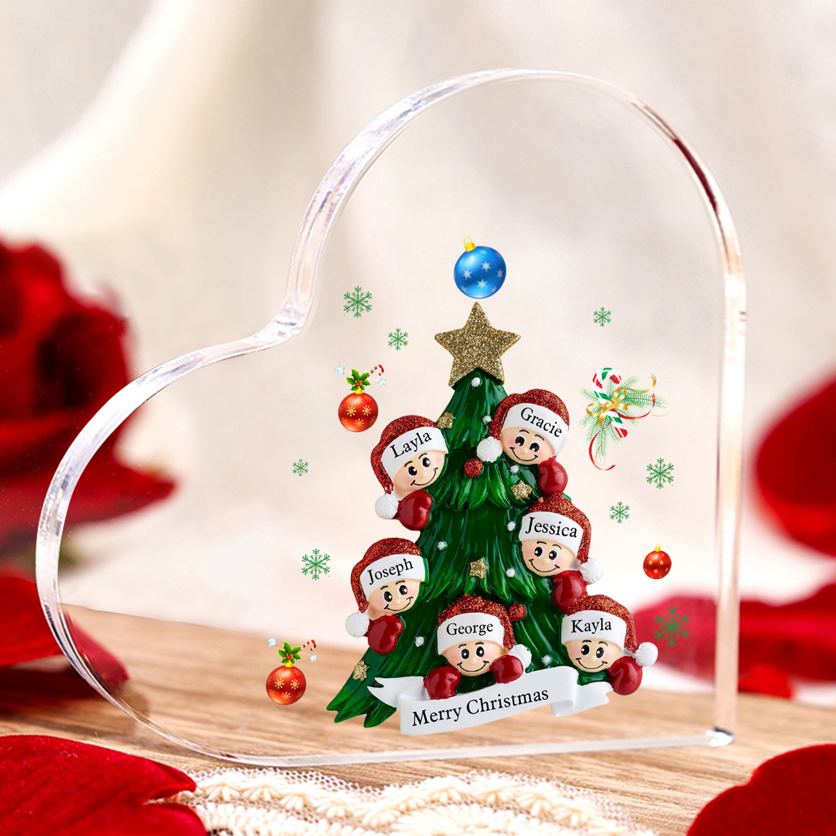 Personalised Christmas Heart Shape Plaque with Custom 2-8 Names & Text Festive Family Acrylic Keepsake-Jessemade AU