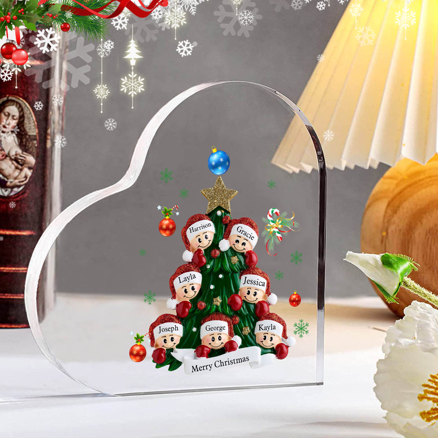 Personalised Christmas Heart Shape Plaque with Custom 2-8 Names & Text Festive Family Acrylic Keepsake-Jessemade AU