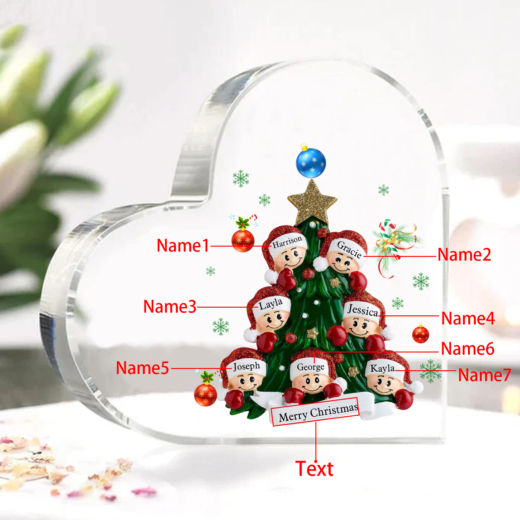 Personalised Christmas Heart Shape Plaque with Custom 2-8 Names & Text Festive Family Acrylic Keepsake-Jessemade AU