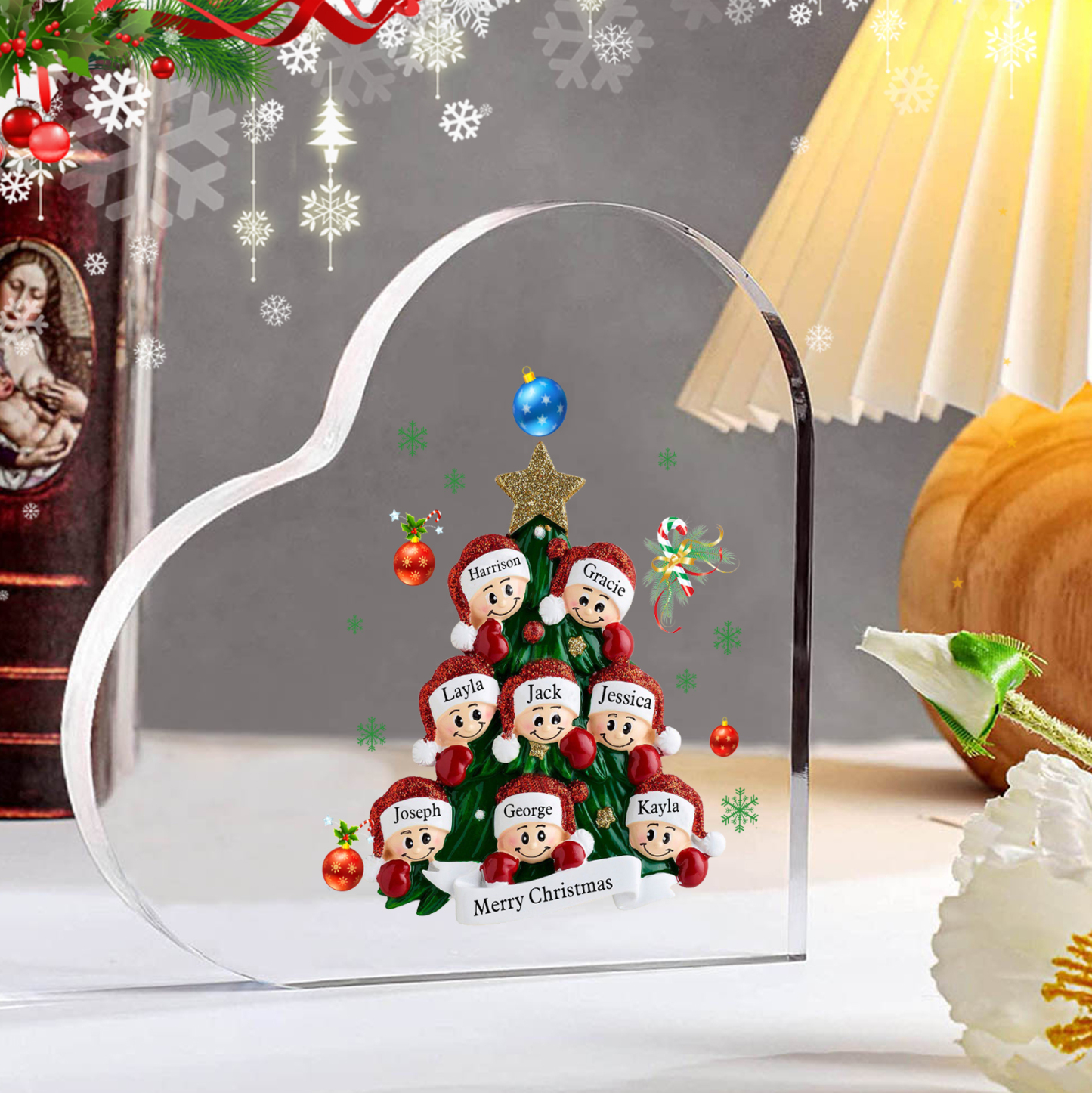 Personalised Christmas Heart Shape Plaque with Custom 2-8 Names & Text Festive Family Acrylic Keepsake-Jessemade AU