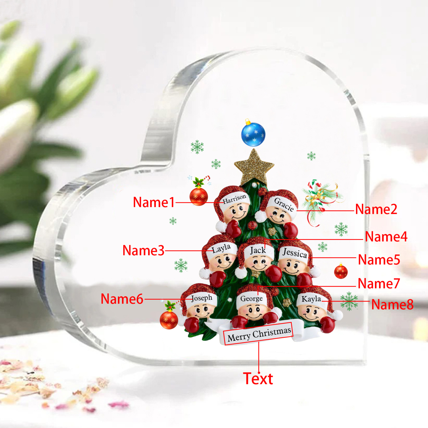 Personalised Christmas Heart Shape Plaque with Custom 2-8 Names & Text Festive Family Acrylic Keepsake-Jessemade AU