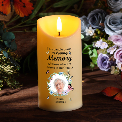 Personalised LED Memorial Candle Butterfly Design with 1 Photo Name & Date Tribute