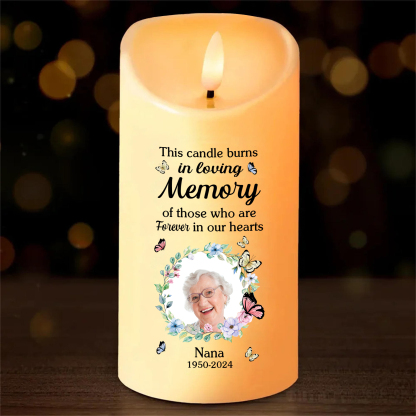 Personalised LED Memorial Candle Butterfly Design with 1 Photo Name & Date Tribute