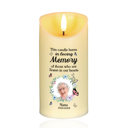 Personalised LED Memorial Candle Butterfly Design with 1 Photo Name & Date Tribute