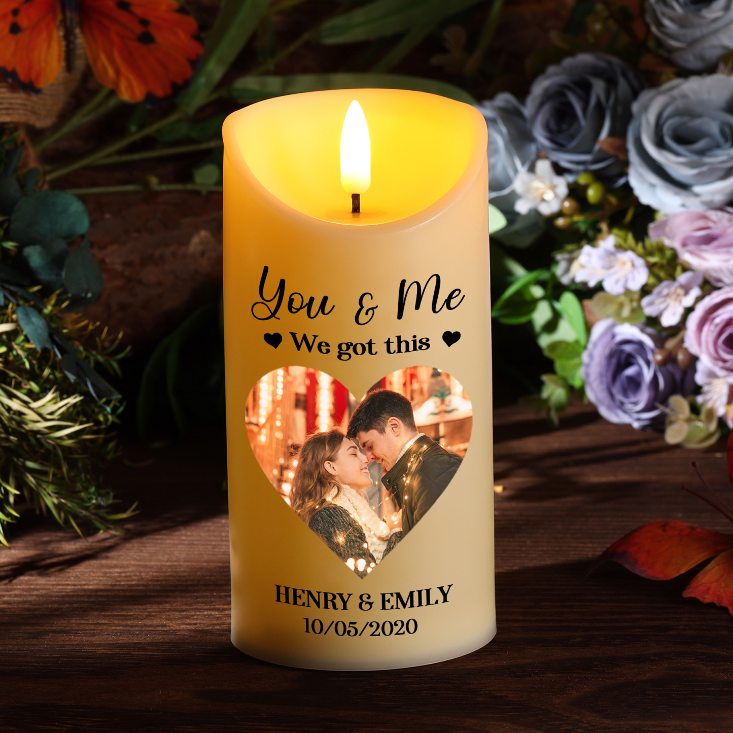 Personalised Couple LED Candle Custom Photo LED Candle with Romantic Design
