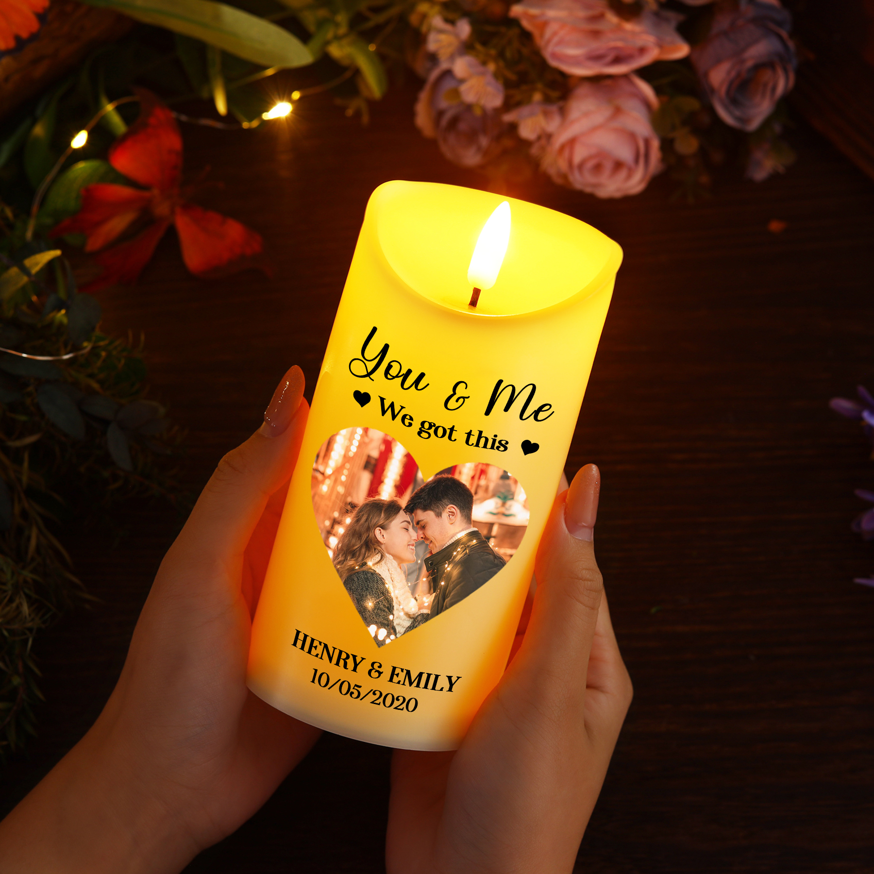 Personalised Couple LED Candle Custom Photo LED Candle with Romantic Design