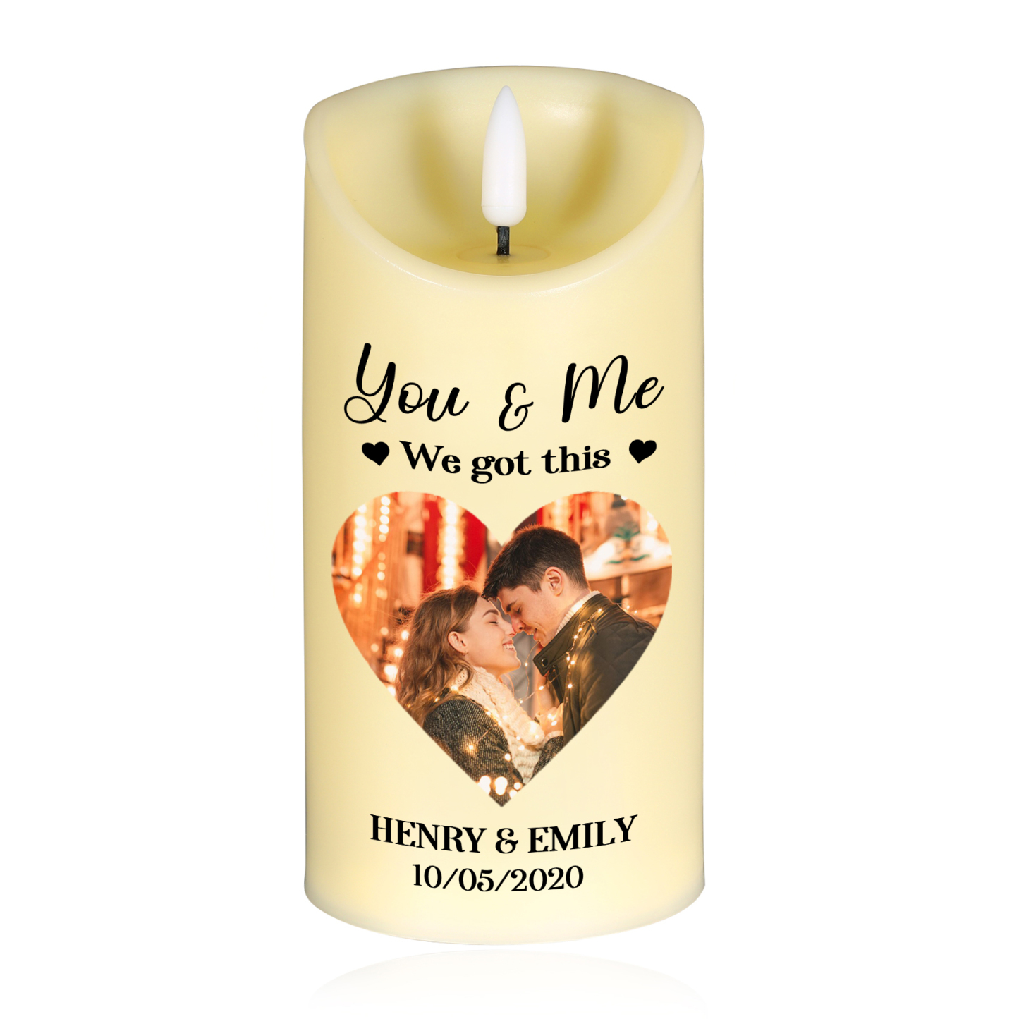 Personalised Couple LED Candle Custom Photo LED Candle with Romantic Design