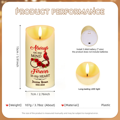 Personalised Cardinal & Infinity LED Candle Custom Name & Year Christmas Gift