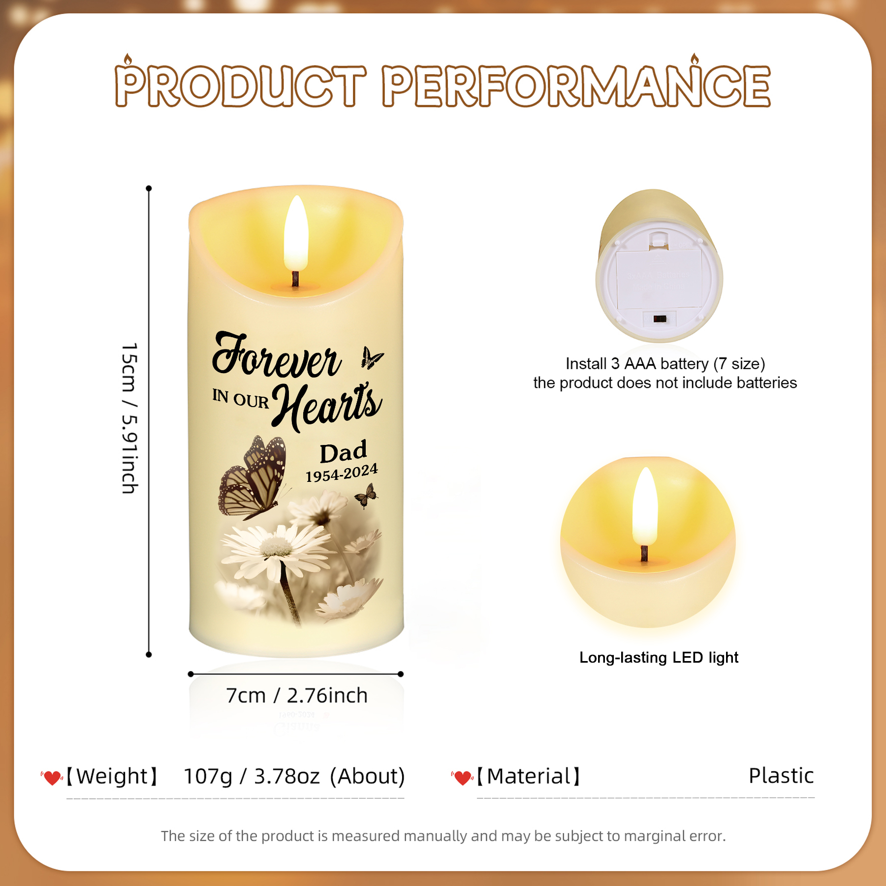 Custom Photo I’m Right Here Inside Your Heart Memorial Personalised Custom LED Candle Sympathy Gift Christmas Gift For Family Members