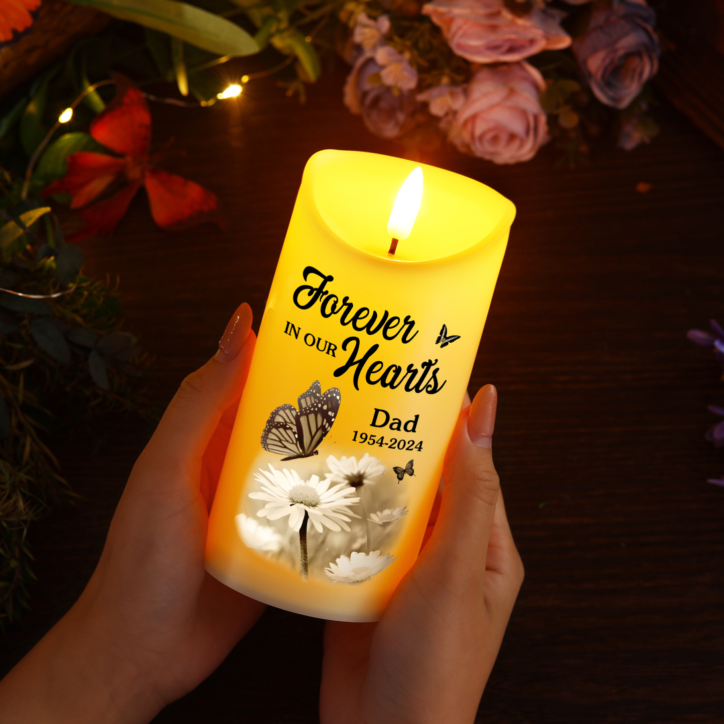 Custom Photo I’m Right Here Inside Your Heart Memorial Personalised Custom LED Candle Sympathy Gift Christmas Gift For Family Members