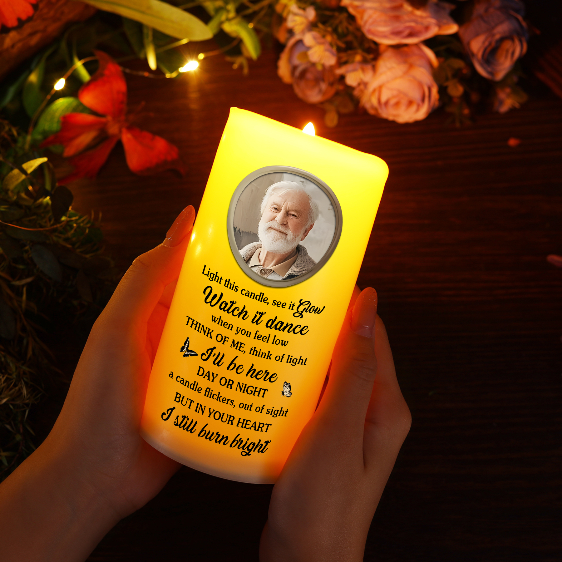 Custom Photo I’m Right Here Inside Your Heart Memorial Personalised Custom LED Candle Sympathy Gift Christmas Gift For Family Members